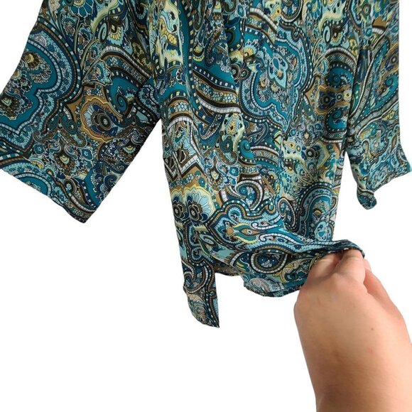 Apostrophe Green Paisley V Neck Art To Wear Relaxed Fit Top Plus Size - Picture 4 of 8